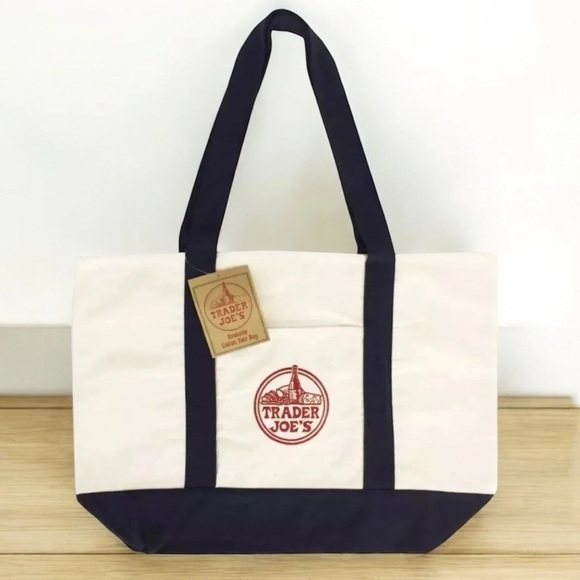Lot of 2 Trader Joe’s Canvas Tote Bag Navy Red Grocery Shopping Eco Reusable NWT - Picture 2 of 10
